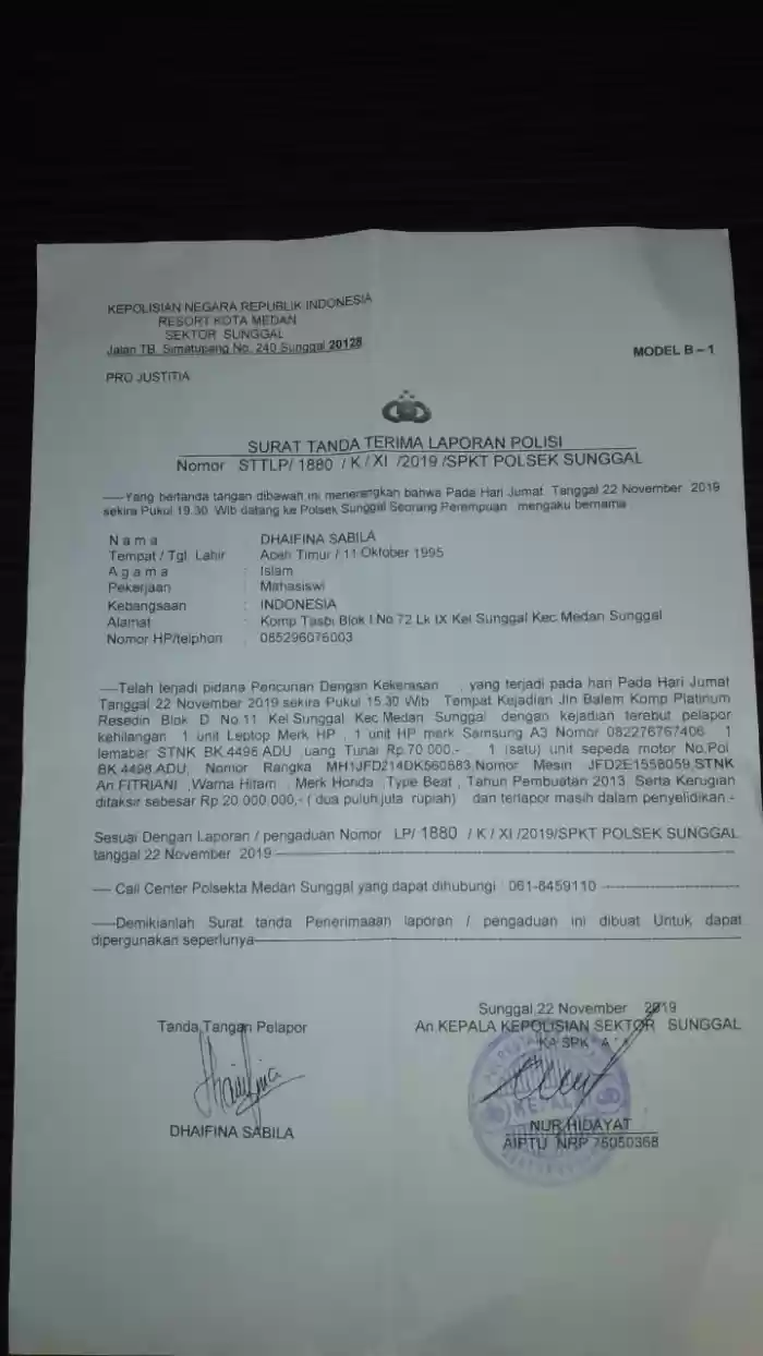 Polsek Sunggal Masih  Buru Tiga Pelaku Beraksi di Komplek Perumahan 