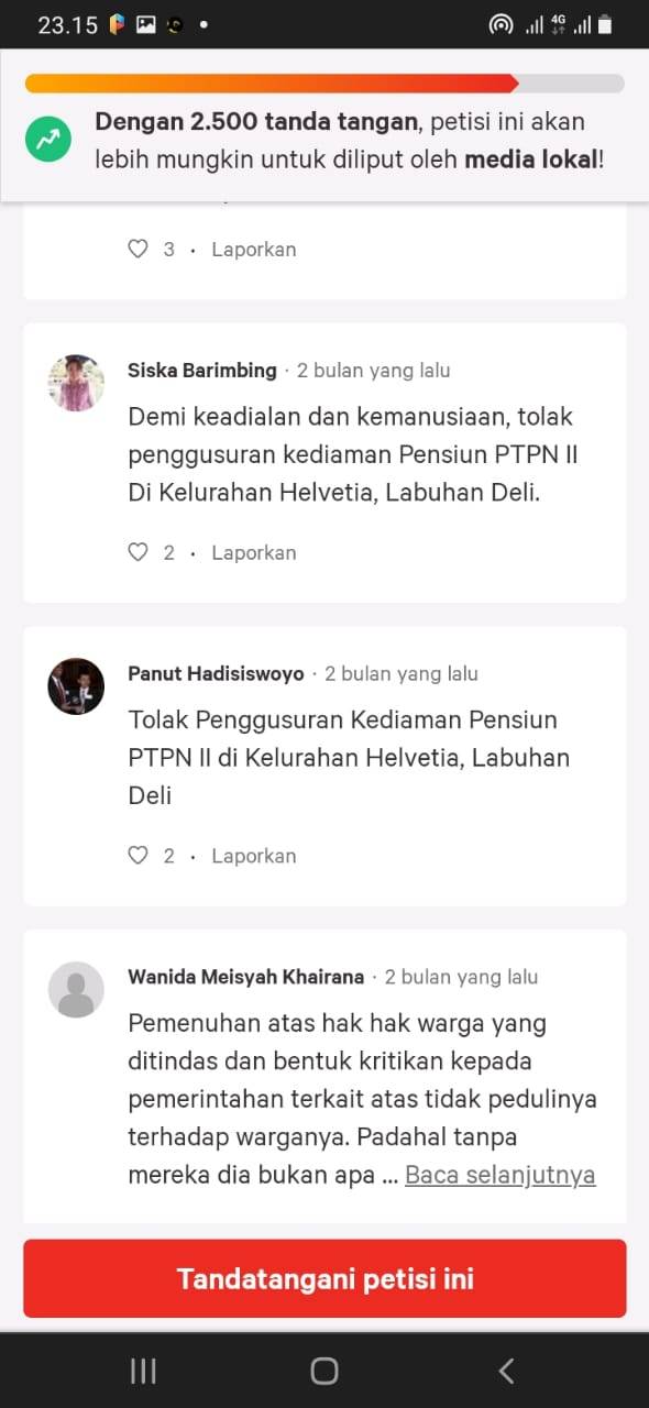 Sebanyak 2 Ribu Lebih Petisi Dukungan Untuk Kembalikan Hak Rumah Masidi Dkk Pensiunan PTPN II