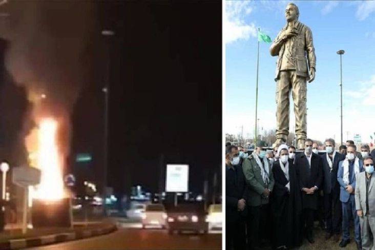 Patung Komandan Mayor Jenderal Qassem Soleimani Baru Diresmikan Dibakar