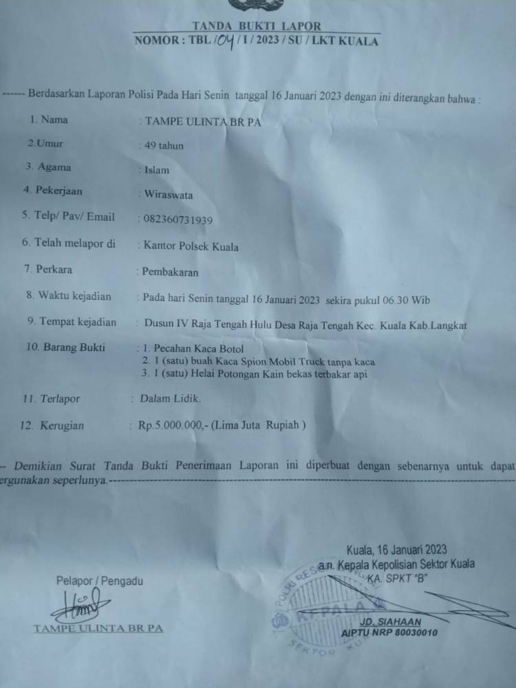 Rumah Kades Tj.Gunung Sasaran Molotov OTK