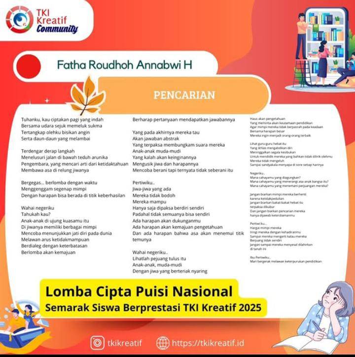 Fatha Roudhoh Siswi MTsN 1 Palas Raih Juara 2  Cipta Puisi Tingkat Nasional