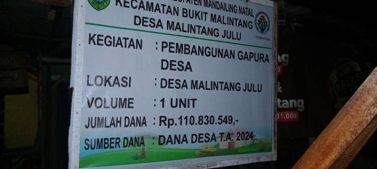 Pembangunan Gapura T.A 2024  Desa Malintang Julu Mandek, Pemdes dan Pemerintah Kecamatan Tutup Mulut