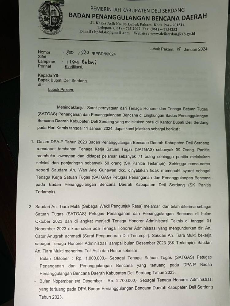 Motif Uang Pelicin, Demo Relawan/ Satgas BPBD dan Dumas Dikejari Deli Serdang  diduga Ditunganggi "Orang Dalam"