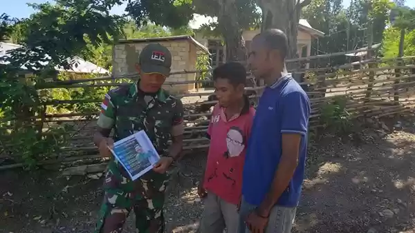 Satgas Pamtas RI-RDTL Yonif 132/BS Sampaikan Pesan Panglima TNI Kepada Masyarakat Perbatasan