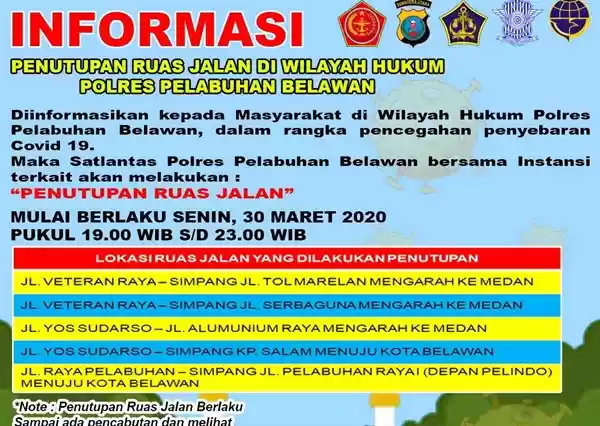 Cegah Penyebaran Covid 19, Polres Pelabuhan Berlakukan Penutupan Sejumlah Ruas Jalan