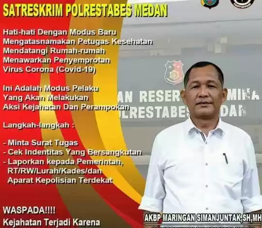 Maringan Simanjuntak: Waspadai Modus Kejahatan Mengatasnamakan Petugas Kesehatan 