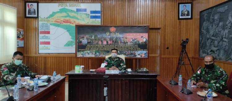 Kasrem 174 Merauke Ikuti Rakorter TNI Tahun 2021 Secara Virtual