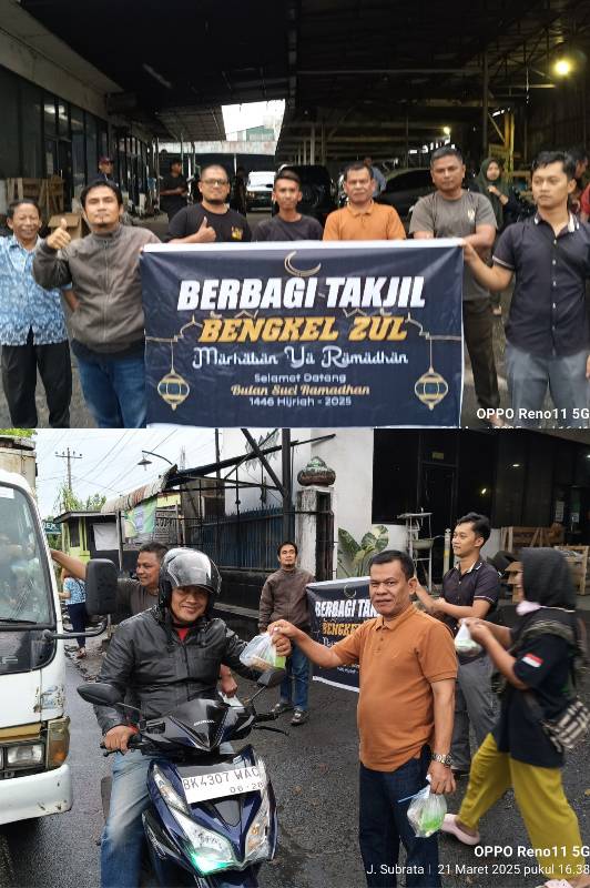 Berkah Ramadhan, Bengkel Zul Keluarga Jaya Berbagi Takjil Kepada Pengendara yang Melintas