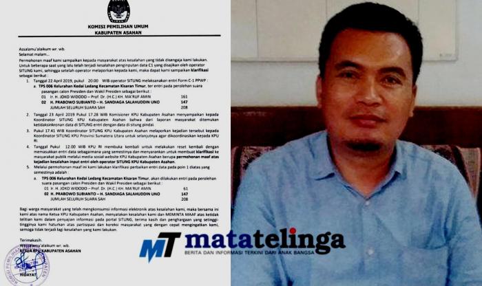 Kesalahan Penginputan Data C1 Pilpres Oleh KPUD Asahan Akibat Human Error