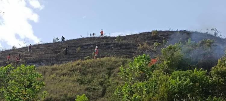 Polres Padang Sidimpuan Bersama Tim Gabungan TNI Serta Damkar Padamkan Api Di Bukit Telet Tubies