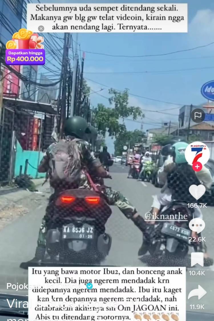 Kapuspen TNI : Prajurit TNI Penendang Motor Ibu-ibu Sudah Ditangkap