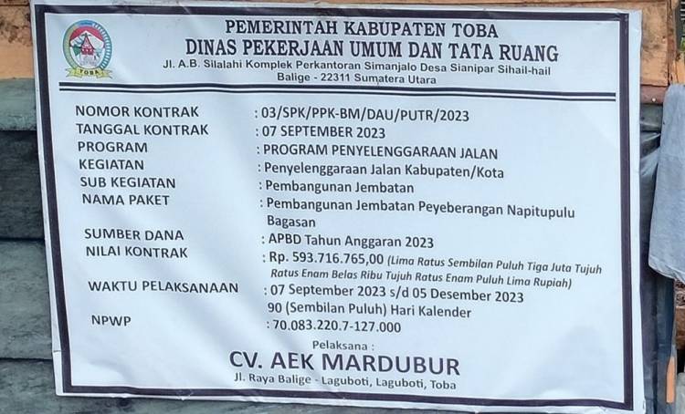 Dinas PUTR Dan Kontraktor Diduga Menabrak Aturan di Toba