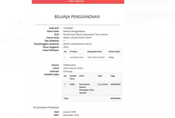 Fantastis ! Anggaran  Foto Copy di Dinas LH Kabupaten Toba Capai Rp 469 Juta, Ini Penjelasan Kadis