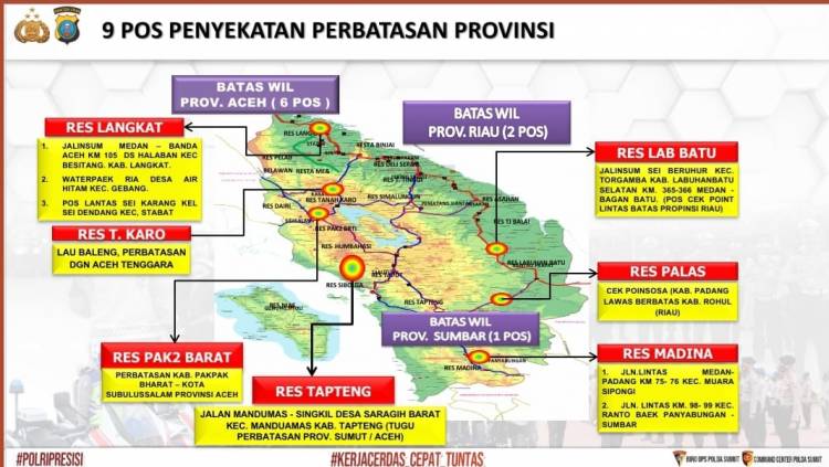 Polda Sumut Dirikan 9 Pos Penyekatan Perbatasan, Ini Daftar Daerahnya