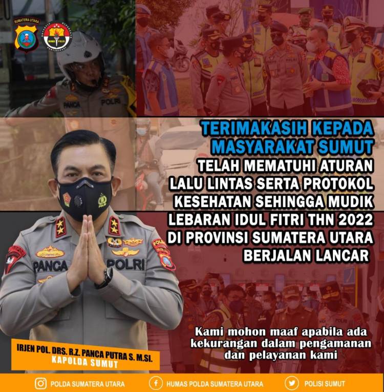 Irjen Pol Panca Apresiasi Masyarakat Jaga Situasi Kamtibmas Kondusif Selama Lebaran 1443 H
