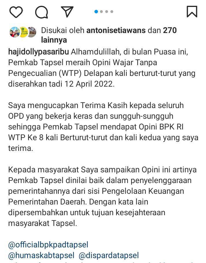 Sikap Aneh Bupati Tapsel Terkesan diduga Bodohi Rakyat tentang WTP