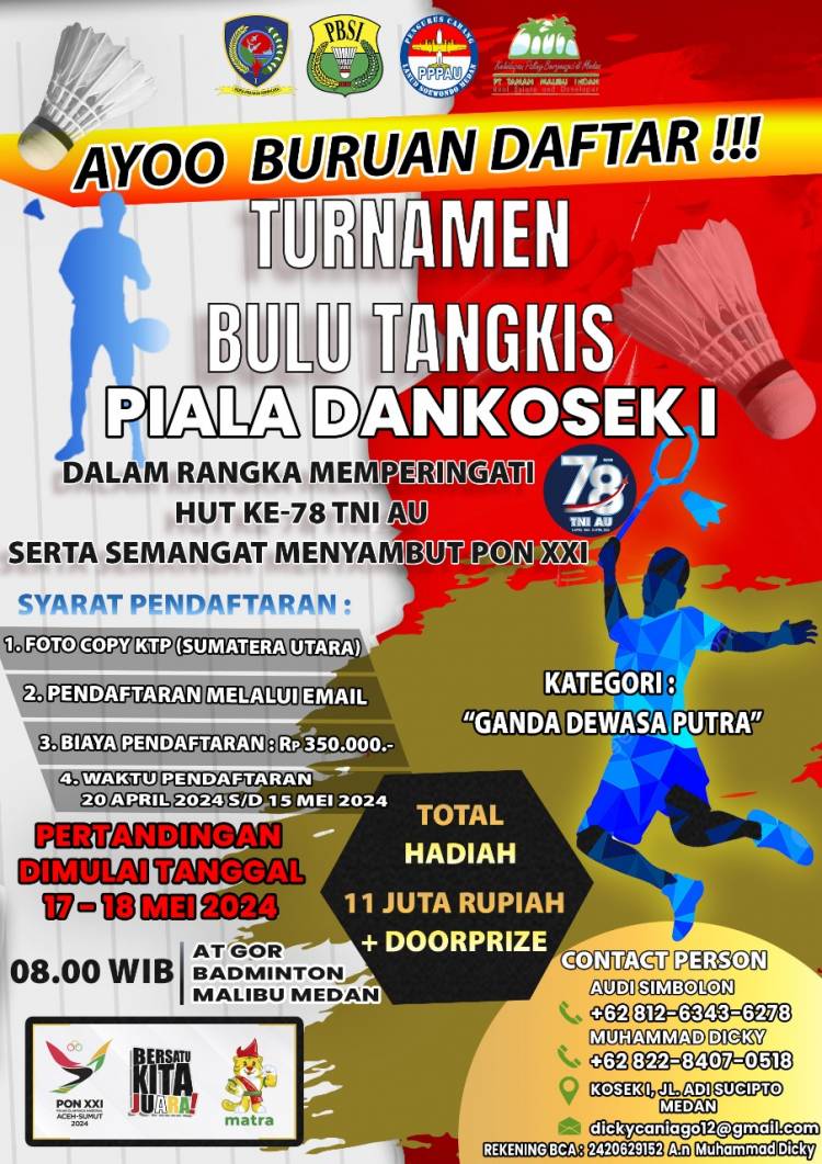 Pendaftaran Kejuaran Bulu Tangkis Piala Dankosek I Telah Dibuka