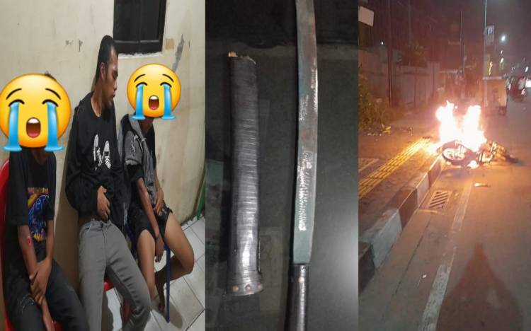 Tiga Anggota Geng Motor Bawa Sajam, Sepeda Motor Dibakar Warga