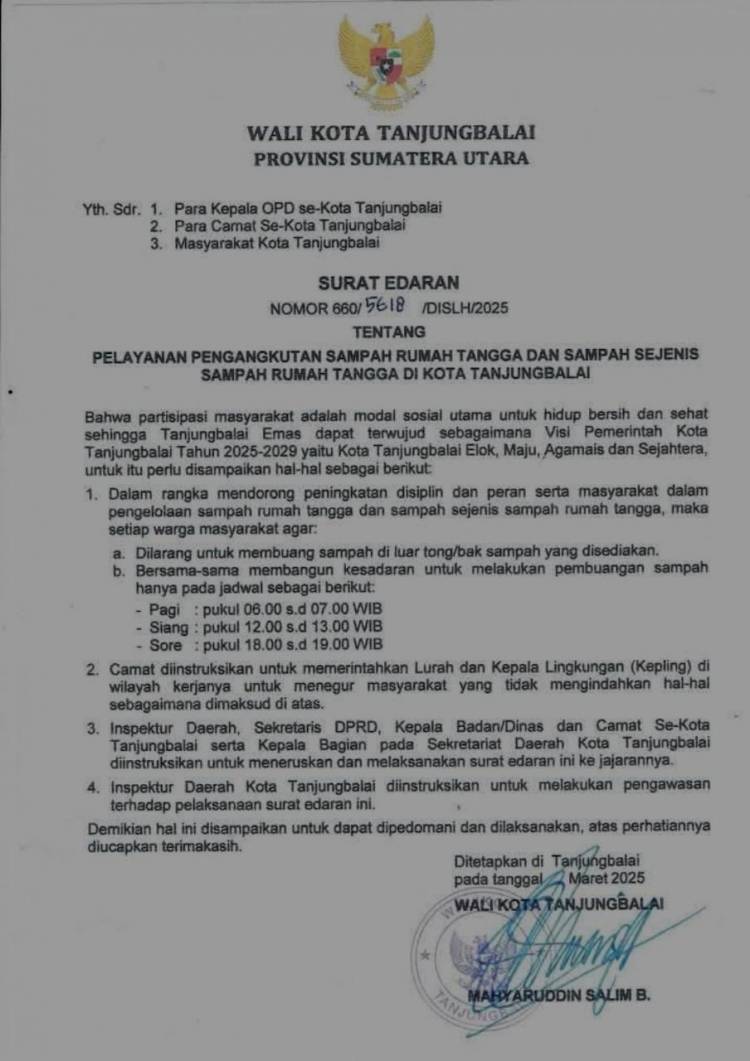 Masyarakat Tanjungbalai Diimbau Patuhi Jadwal Buang Sampah