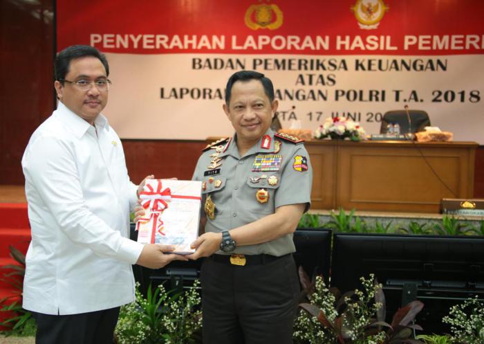 Polri Raih Poin Opini Wajar Tanpa Pengecualian Dalam Laporan Keuangan BPK RI T.A 2018