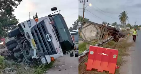 Akibat Ngantuk, Pengemudi Ini Tabrak Pembatas Jalan Dan Terbalik