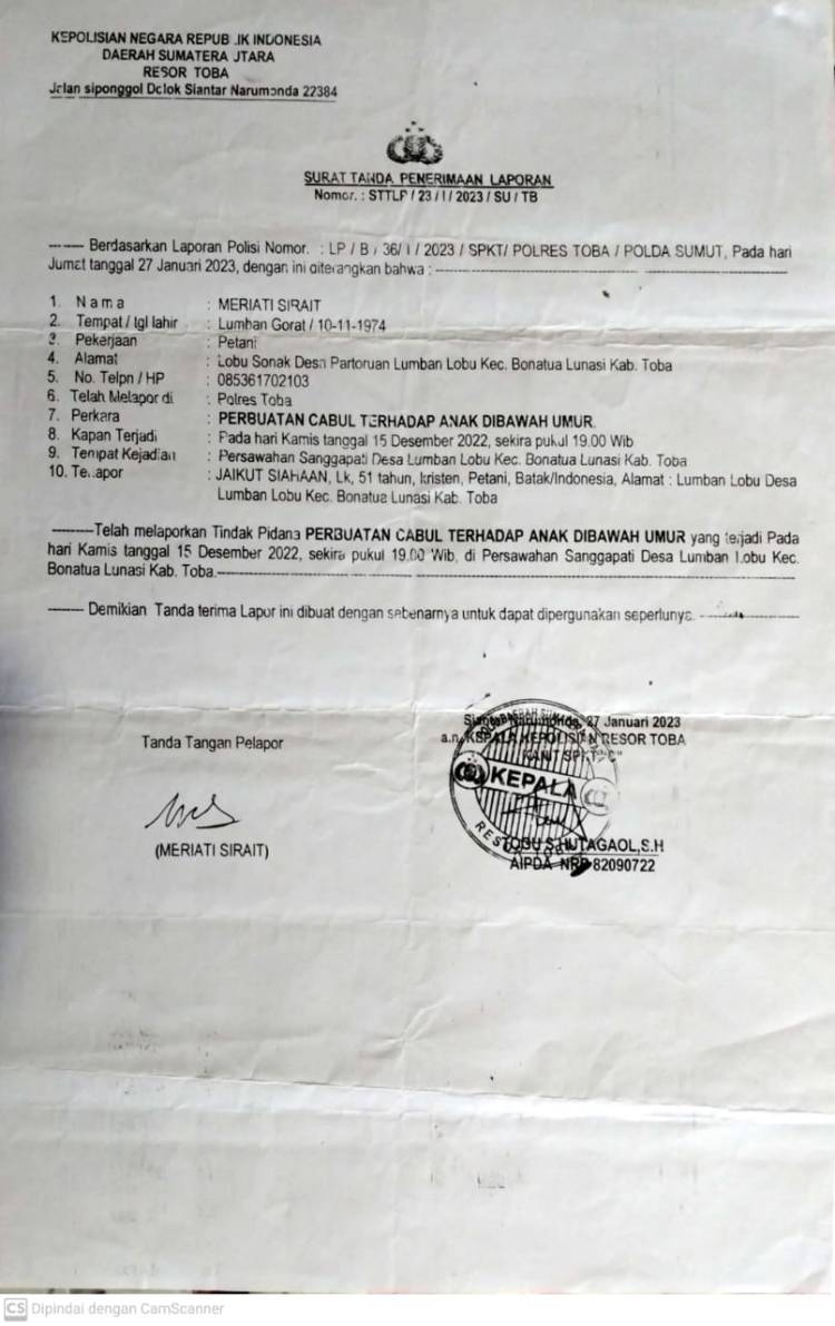 Ibu Kandung Korban Pencabulan Buat LP, Polres Toba Belum 'Bertindak'
