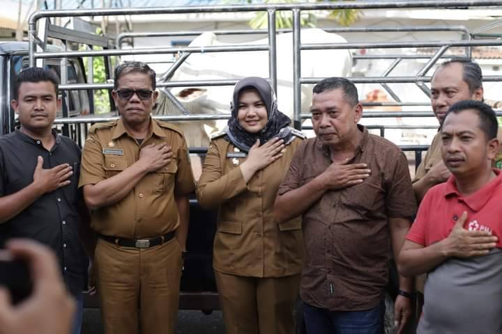 PMI Madina Serahkan Bantuan Sapi Qurban Kepada Desa Aek Baru Julu.