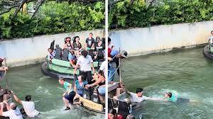Kerusakan Wahana Six Flags Roaring Rapids,Para Tamu Melompat ke Dalam Air