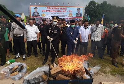 HUT Bhayangkara ke-73, Polres Labuhanbatu Musnahkan Barbut Narkoba