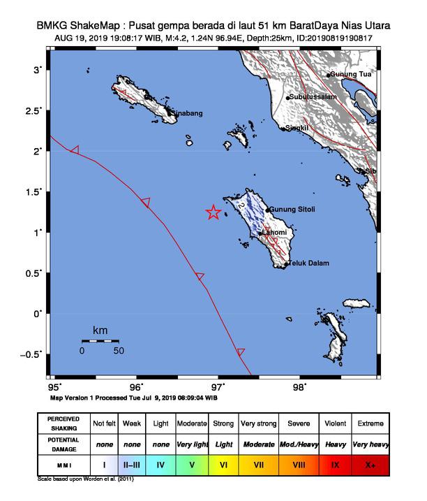  Pulau Nias Kembali Diguncang Gempa Bumi 4,2 SR