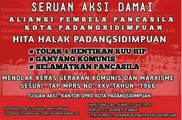 Aliansi Pembela Pancasila Akan Gelar Aksi Tolak RUU HIP di Padangsidimpuan
