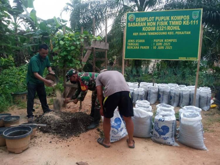 Demplot Cabai, Satgas TMMD anjurkan Petani gunakan pupuk kompos.