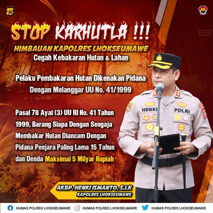 Kapolres Lhokseumawe Ajak Masyarakat Bersinergi dengan Kepolisian Cegah Karhutla