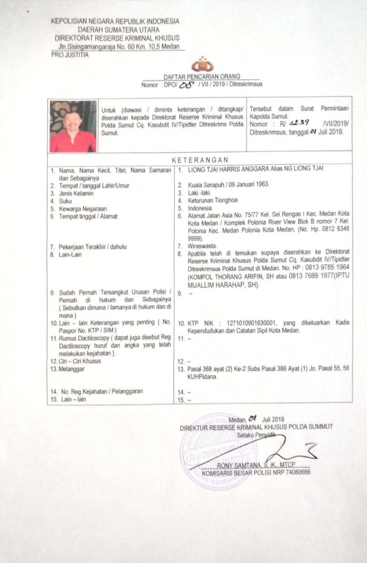 4 Tahun DPO, Liong Tjai Berhasil Dibekuk