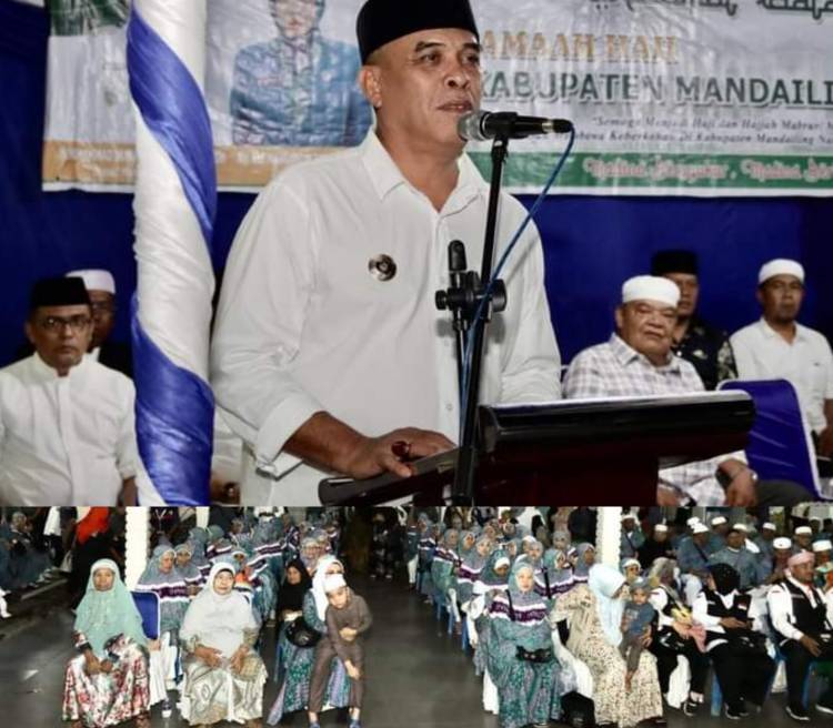 Jamaah Haji Madina Kloter Pertama Tiba di Masjid Agung Nur Ala Nur Panyabungan
