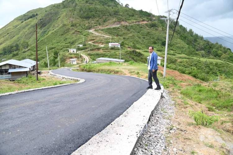 Bupati Dosmar Tinjau Pembangunan Jalan di Pollung Batas Samosir