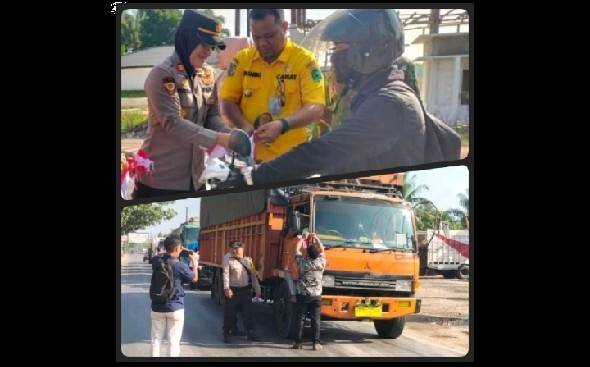 Menyambut HUT Kemerdekaan RI, Kapolsek Nasembilan-sepuluh Gelar Gerakan Pembagian Bendera Merah Putih