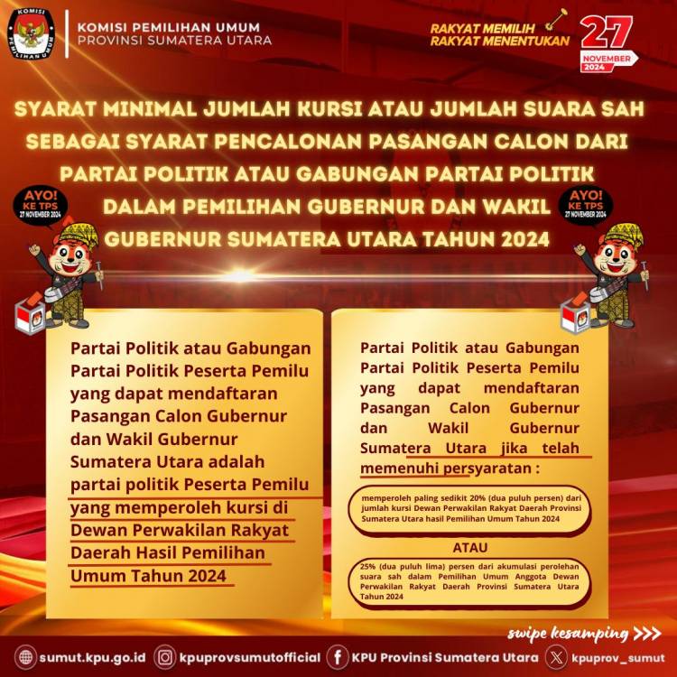 KPU Sumut Sampaikan Syarat Miinimal Jumlah Kursi atau Suara Sah di Pilgubsu