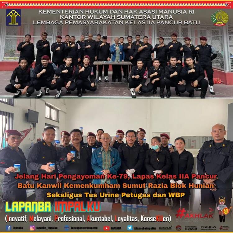 Lapas Kelas IIA Pancur Batu Razia Blok Hunian dan Tes Urine Petugas serta WBP