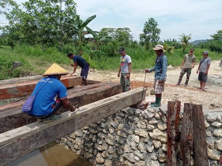 Satgas Pamtas 131/Brs Bantu Pembangunan Jembatan di Kampung Young Papua