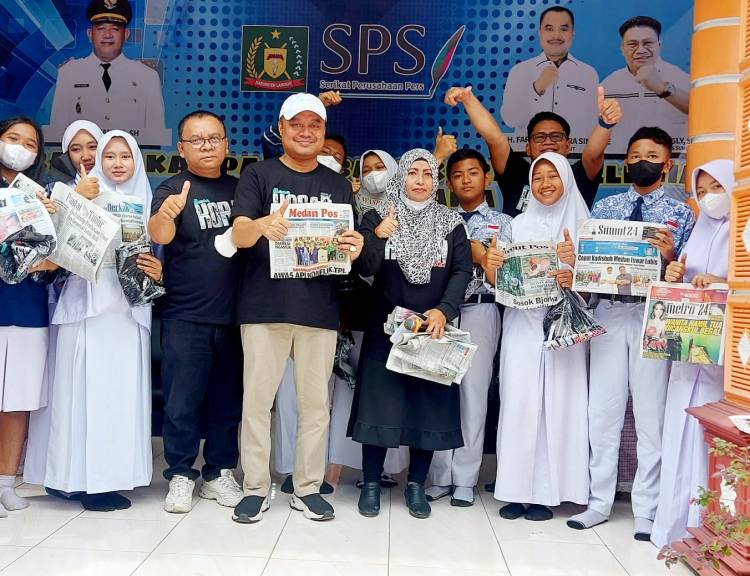 Diikuti Ribuan Siswa SMP,  Plt Bupati Langkat Apresiasi Kampanye Baca Koran SPS Sumut