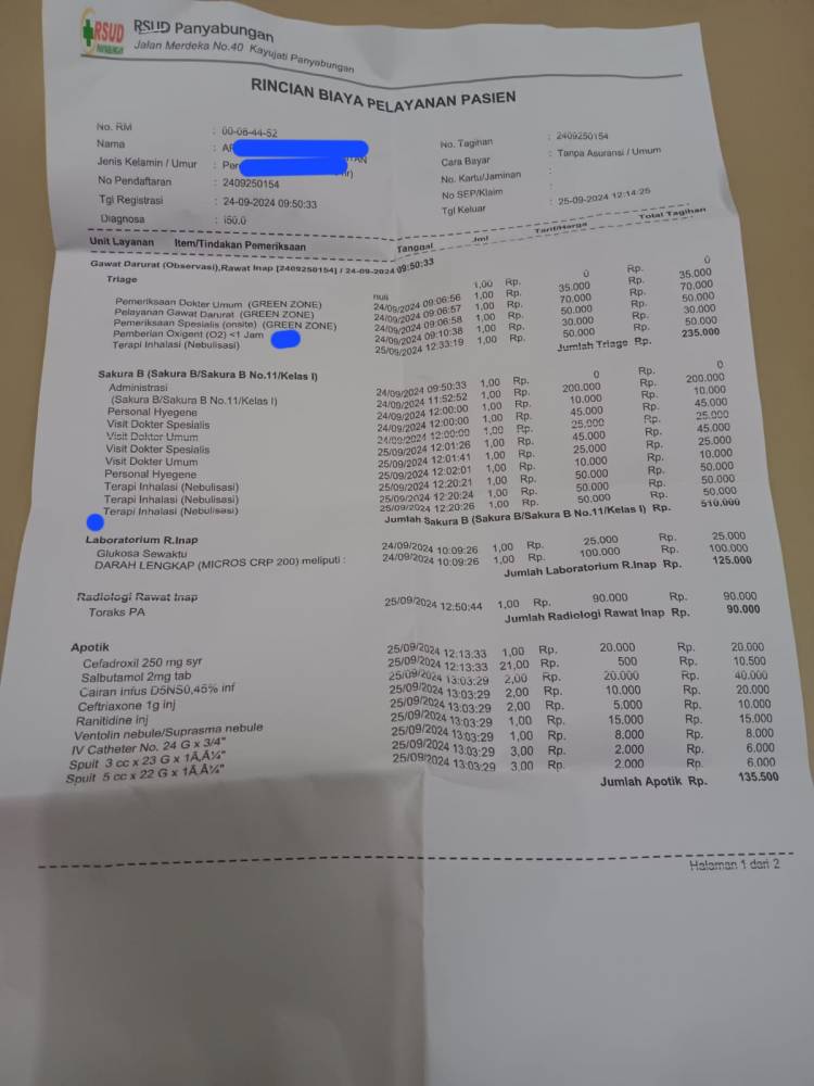 RSUD Panyabungan Diduga Manipulasi Biaya Berobat Pasien