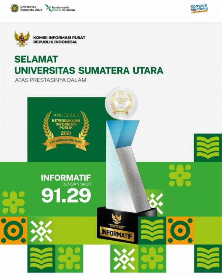 Penghargaan Badan Publik Informatif di Anugerah KIP 2021 Diraih USU
