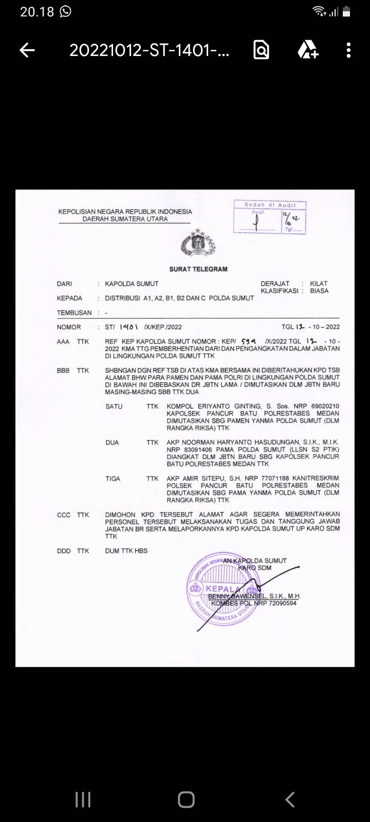 Kapolsek Pancurbatu dan Kanit Reskrim Dicopot