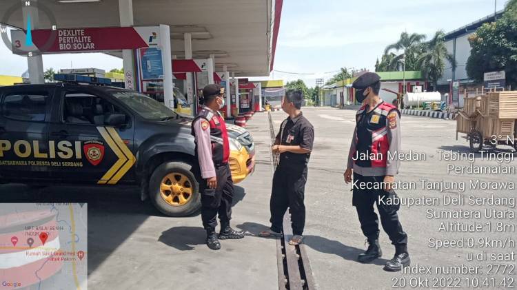 Sat Samapta Polresta Deli Serdang Rutin Patroli Monitoring Ketersediaan BBM di SPBU
