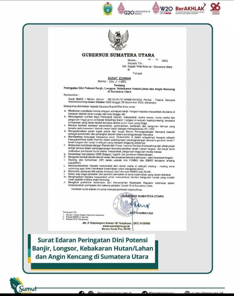 Gubernur Sumatera Utara Edy Rahmayadi Terbitkan Surat Edaran