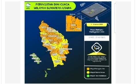 Waspada 3 Hari Kedepan, Kondisi Cuaca Sumut Berpotensi Hujan Petir Dan Angin Kencang