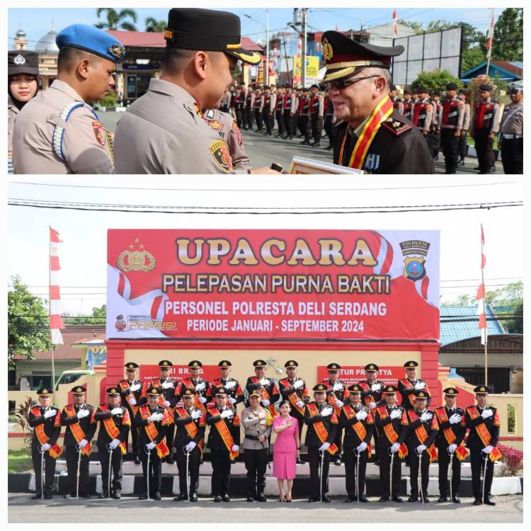 Kapolresta Deli Serdang Pimpin Upacara Pelepasan Purna Bakti Personil Polresta Deli Serdang
