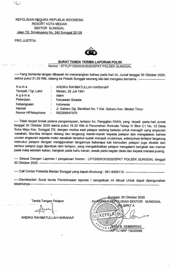Tagih Angsuran, Karyawan Adira di Medan Dianiaya Sekawanan Pria