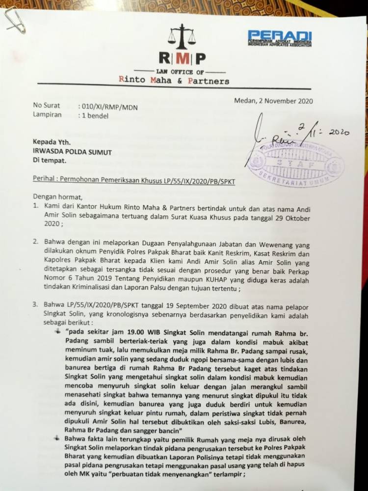 Diduga Kriminalisasi Timses, Oknum Penyidik Pakpak Bharat Dilaporkan ke Poldasu